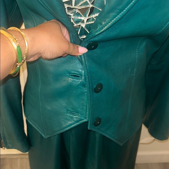 Nancy Heller Rare Vintage Green Genuine Leather Women's Pantsuit Set M - Picture 3 of 9